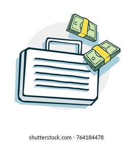 Case full of money icon. Vector illustration of a funny cartoon style