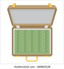 Case full of money isolated on background. Vector illustration