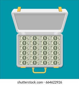 Case full of money isolated on background. Vector illustration