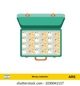 Case full of money on white background.  peso banknote. Business concept vector illustration.