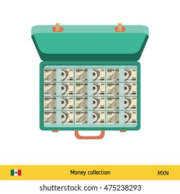 Case full of money on white background. Australian Dollar banknote. Business concept vector illustration.