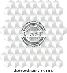 Case grey badge with geometric cube white background