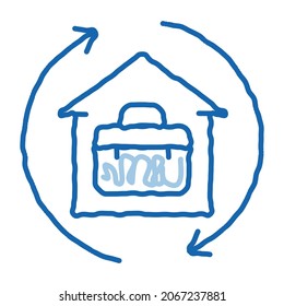 case in home with circle arrows sketch icon vector. Hand drawn blue doodle line art case in home with circle arrows sign. isolated symbol illustration