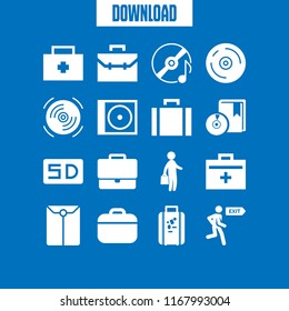 case icon. 16 case vector set. sd, emploment suitcase, businessman with handbag standing silhouette and exit icons for web and design about case theme