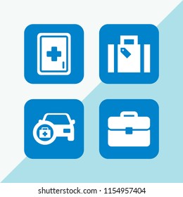 case icon. 4 case set with medical kit, briefcase, holiday suitcase and first aid kit vector icons for web and mobile app