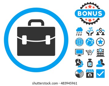 Case icon with bonus symbols. Vector illustration style is flat iconic bicolor symbols, blue and gray colors, white background.