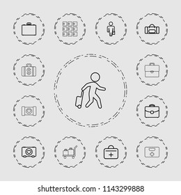 Case icon. collection of 13 case outline icons such as sport bag, first aid kit, man with luggage, luggage, luggage storage. editable case icons for web and mobile.