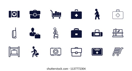 Case icon. collection of 18 case filled and outline icons such as medical kit, luggage storage, parcel, luggage cart, luggage. editable case icons for web and mobile.