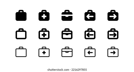 Case icon. Medical, medicine, healthcare bag. Black color. Vector isolated sign.