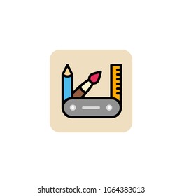 Case Icon On White Background. Pensil, Brooch, ruler, 