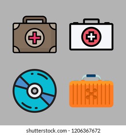 case icon set. vector set about first aid kit, medical kit, compact disc and drone case icons set.