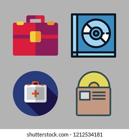 case icon set. vector set about compact disc, first aid kit and briefcase icons set.