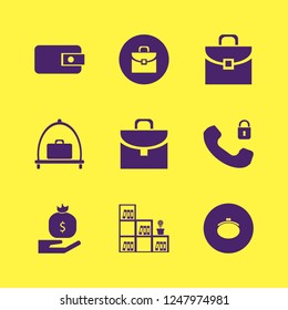 case icon. case vector icons set baggage cart, bookcase flower pot, security telephone and purse