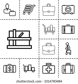 Case icons. set of 13 editable outline case icons such as parcel, money case, luggage, first aid kit