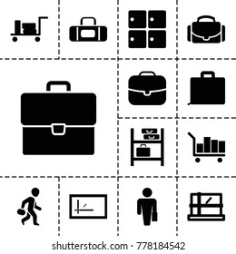 Case icons. set of 13 editable filled case icons such as luggage, luggage storage, parcel