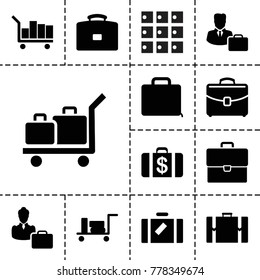 Case icons. set of 13 editable filled case icons such as luggage, money case