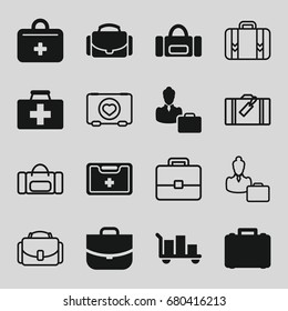 Case icons set. set of 16 case filled and outline icons such as first aid kit, medical kit, luggage