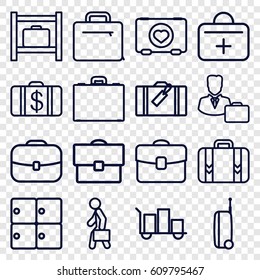 Case icons set. set of 16 case outline icons such as luggage, luggage storage, Money case