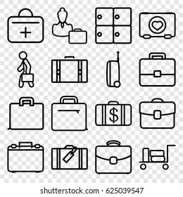 Case icons set. set of 16 case outline icons such as luggage, luggage storage, Money case