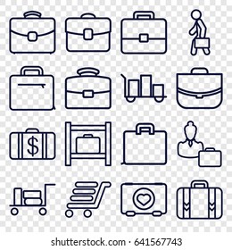 Case icons set. set of 16 case outline icons such as luggage, luggage storage