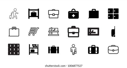 Case icons. set of 18 editable filled and outline case icons: luggage storage, case, luggage, first aid kit