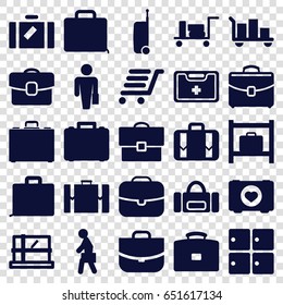 Case icons set. set of 25 case filled icons such as luggage, luggage storage, parcel, case, luggage cart, medical kit