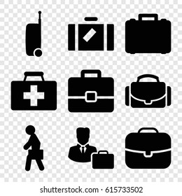 Case icons set. set of 9 case filled icons such as luggage, first aid kit