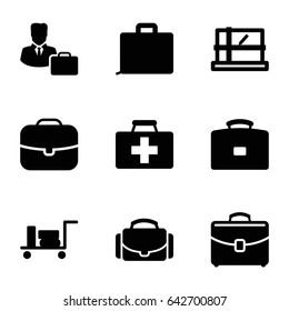 Case icons set. set of 9 case filled icons such as luggage, parcel