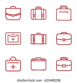 Case icons set. set of 9 case outline icons such as case, luggage, medical kit, first aid kit