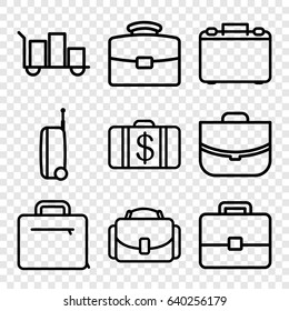 Case icons set. set of 9 case outline icons such as money case