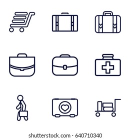Case icons set. set of 9 case outline icons such as luggage, case, first aid kit