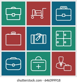 Case icons set. set of 9 case outline icons such as luggage, luggage storage