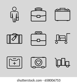 Case icons set. set of 9 case outline icons such as luggage