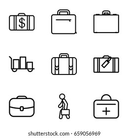 Case icons set. set of 9 case outline icons such as luggage