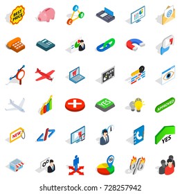Case icons set. Isometric style of 36 case vector icons for web isolated on white background