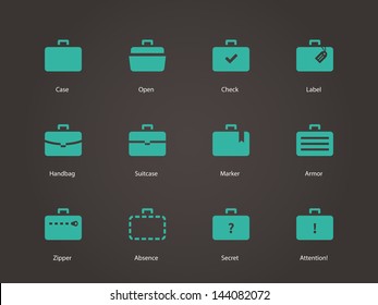 Case Icons. Traveling Bags And Luggage. Vector Illustration.