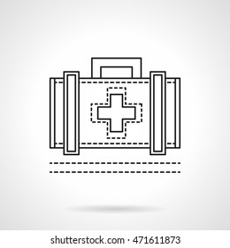 Case with medicine symbol with handle. Medical staff accessories. First aid kit. Flat line style vector icon