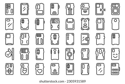 Case for mobile phone icons set outline vector. Mobile wallet. Flip pro