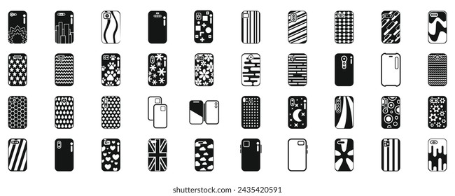 Case mobile phone icons set simple vector. Pro camera. Flip leather wallet