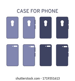 Case for mobile phone, smartphone, front view, rear view. Vector illustration, flat design.