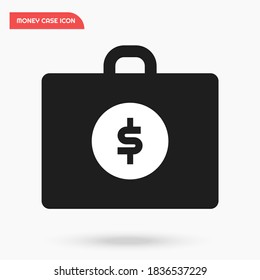 Caso con un vector de icono negro de dinero con signo de dólar. Dinero seguro para las empresas.