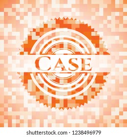 Case orange tile background illustration. Square geometric mosaic seamless pattern with emblem inside.