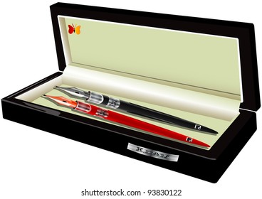 Case with pens of different colors