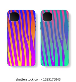 Case. Phone case design. Vogue style. Concept art. Mobile phone cover, with animal print. Zebra stripe. Fashionable, modern design. Vector illustration.