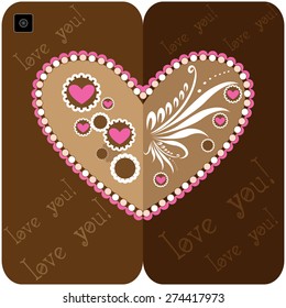 Case for phone. Heart and text "I love you!"