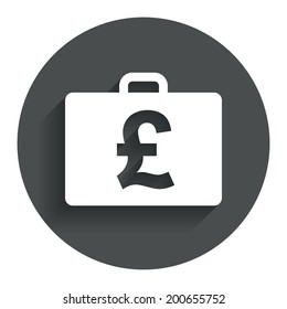 Case with Pounds GBP sign icon. Briefcase button. Circle flat button with shadow. Modern UI website navigation. Vector