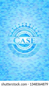 Case realistic light blue emblem. Mosaic background
