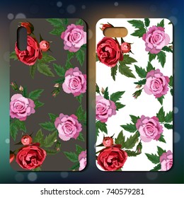 Case with roses for smart phone back. Phone cover example