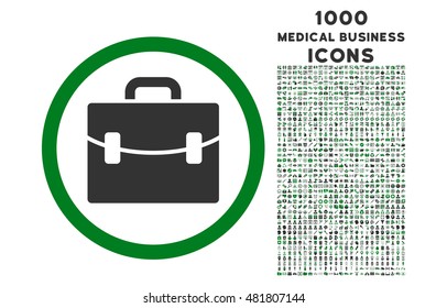 Case rounded vector bicolor icon with 1000 medical business icons. Set style is flat pictograms, green and gray colors, white background.