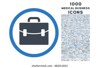 Case rounded vector bicolor icon with 1000 medical business icons. Set style is flat pictograms, smooth blue colors, white background.